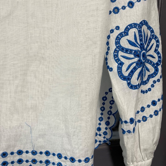 J Crew Linen Top White Eyelet Embroidered - Picture 4 of 7